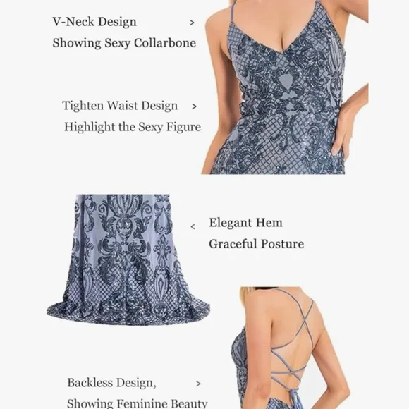 Women's V-Neck Suspender Sparkling Sequin Dress Spaghetti Strap Backless Sexy - Picture 7 of 7